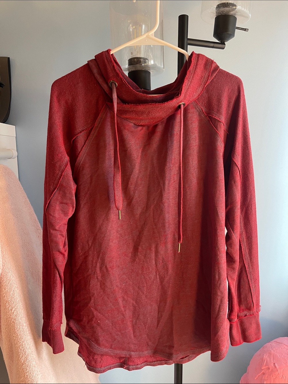 Women's Red Hooded Pullover Sweatshirt